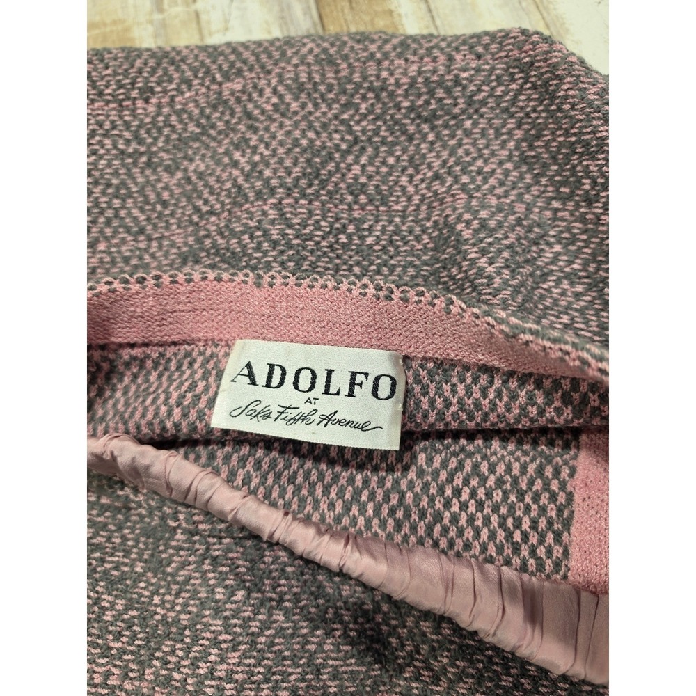 Adolfo Saks Fifth Avenue 3pc Suit Wool Knit Jacket Skirt Silk Blouse Pink Grey - Picture 7 of 16